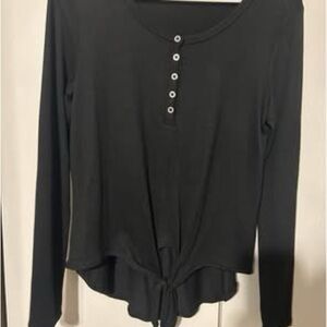 Hippie Rose Black Long Sleeve Tie Front Blouse